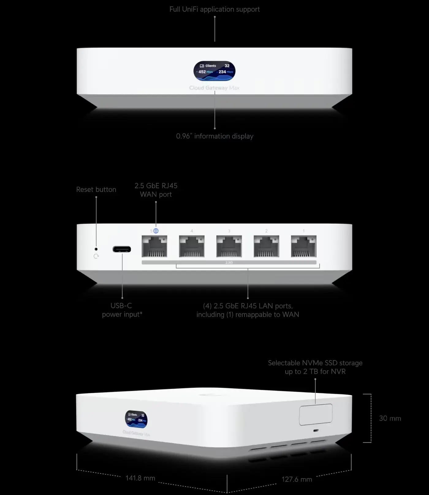 Ubiquiti UCG-MAX-EU | Kontroler | Gateway, 512 GB NVMe SSD, 4x 2.5G LAN, 1x 2.5G WAN