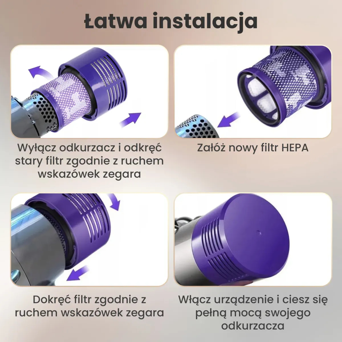 Zmywalne filtry do odkurzacza Dyson V10 SV12 | Zestaw filtrów | 2 sztuki