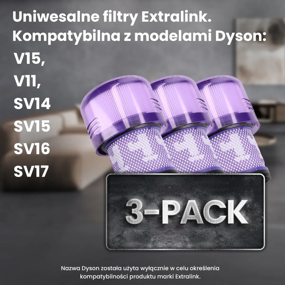 Zmywalne filtry do odkurzacza Dyson V11/SV14/SV15/SV17/SV46/47 Stick | Zestaw filtrów | 3 sztuki