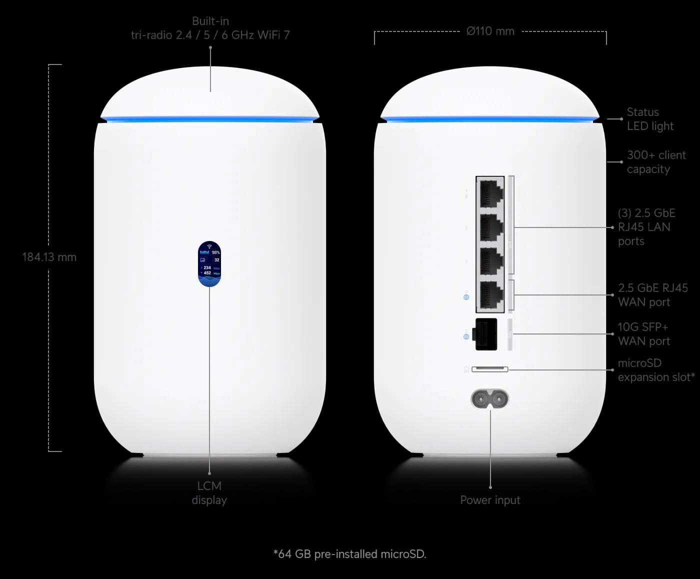 Ubiquiti UDR7-EU | Router Wi-Fi | Wi-Fi7, 4x 2.5GbE, 1x SFP+, microSD slot