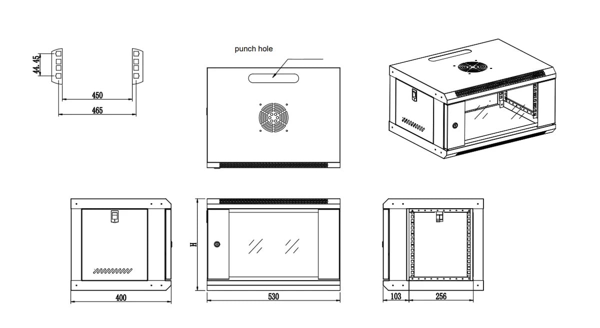 Extralink Lite 4U 530x400 Czarna | Szafa rack | montowana na ścianie, półka w zestawie