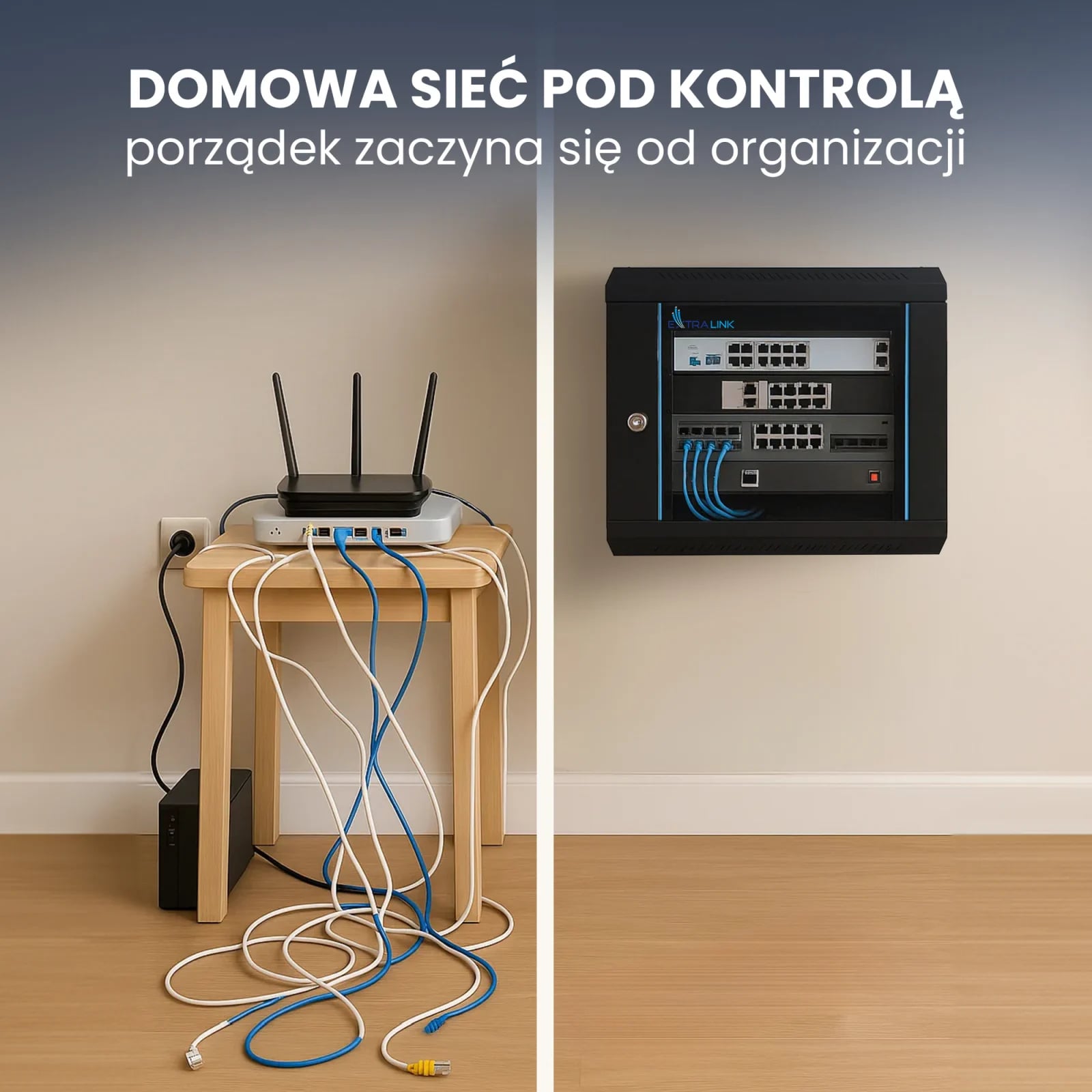 Extralink Lite 4U 530x400 Czarna | Szafa rack | montowana na ścianie, półka w zestawie