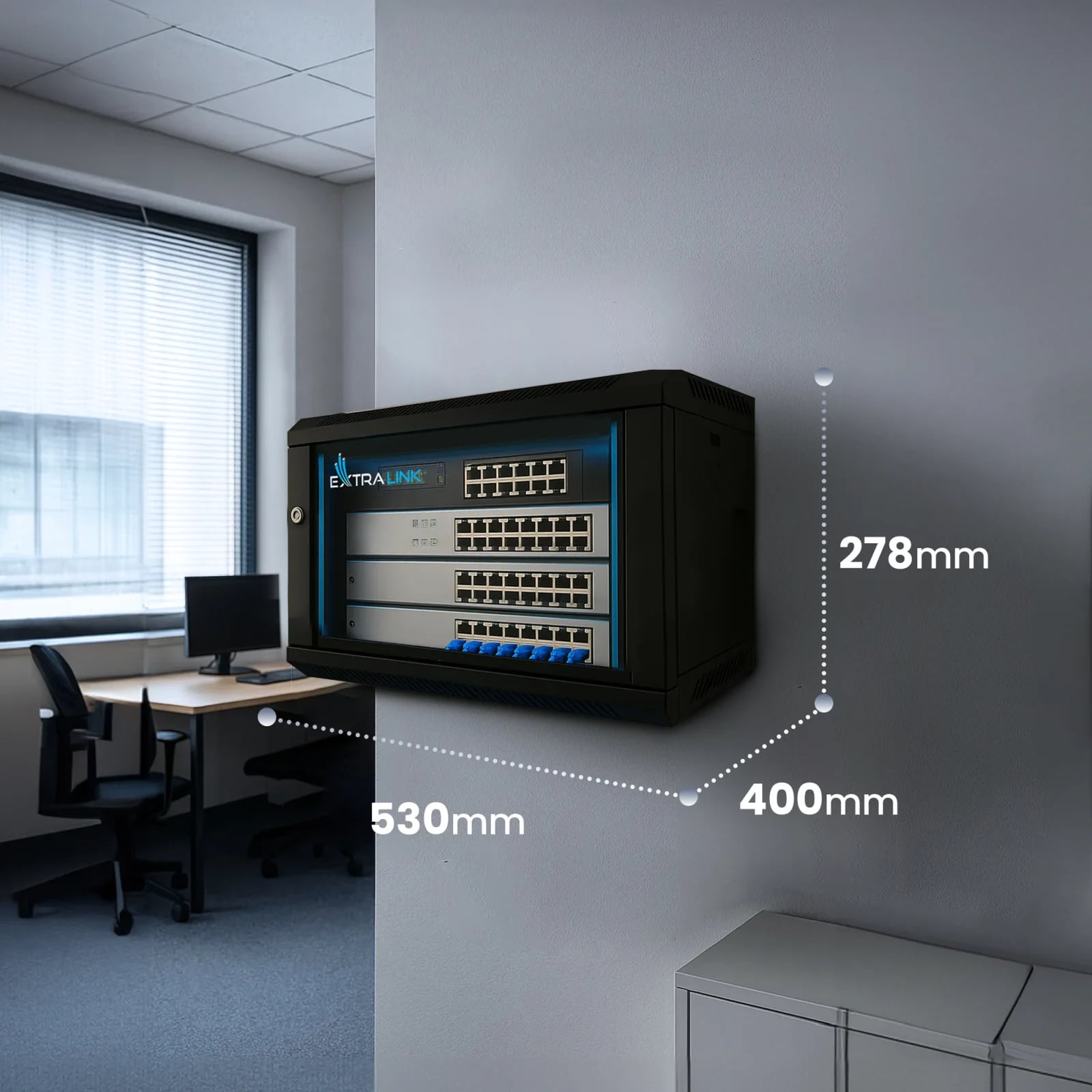 Extralink Lite 4U 530x400 Czarna | Szafa rack | montowana na ścianie, półka w zestawie