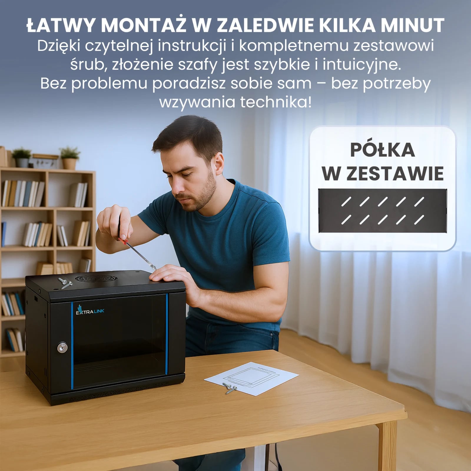 Extralink Lite 4U 530x400 Czarna | Szafa rack | montowana na ścianie, półka w zestawie