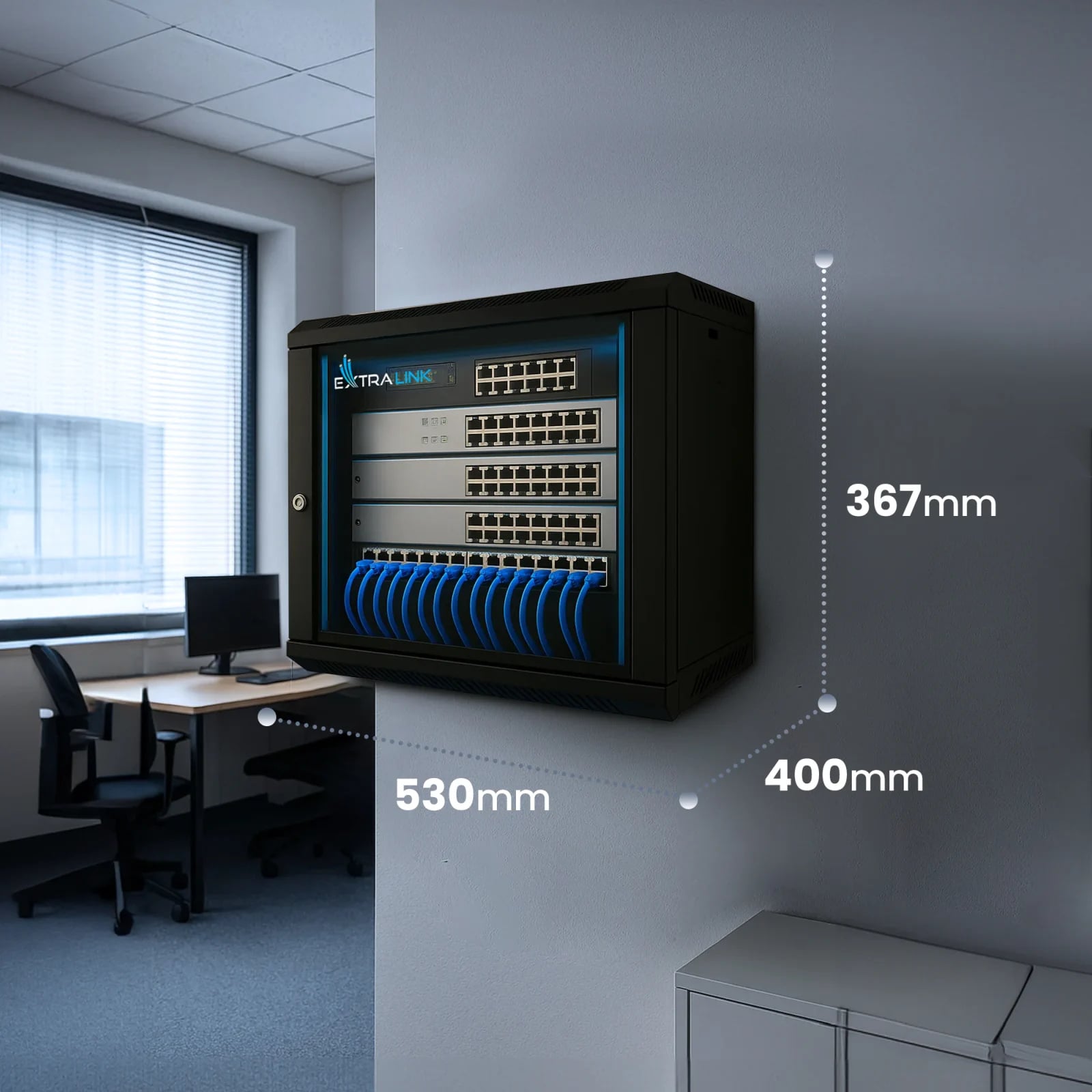 Extralink Lite 6U 530x400 Czarna | Szafa rack | montowana na ścianie, półka w zestawie