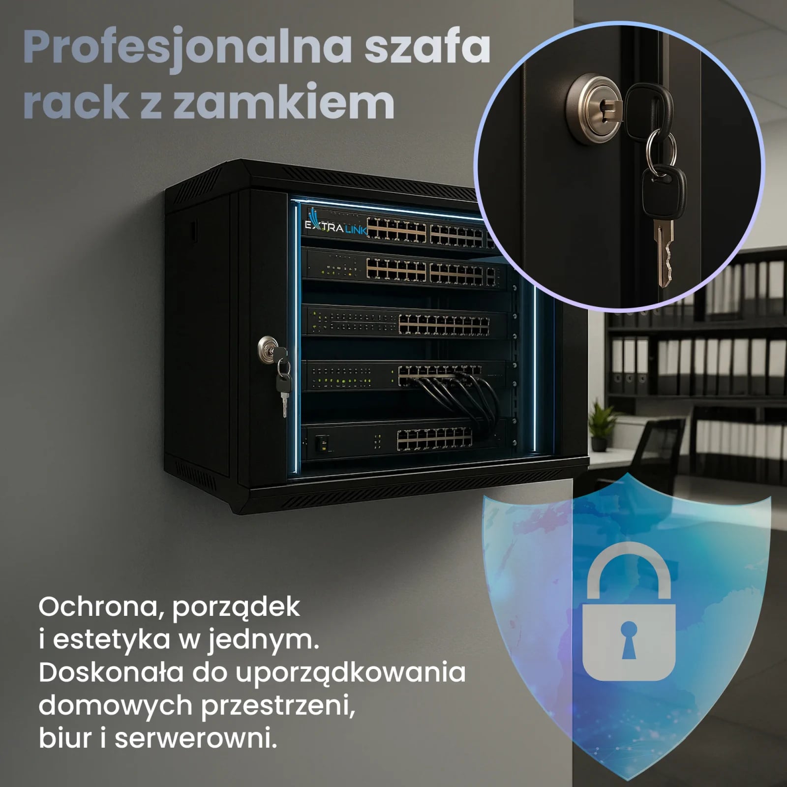 Extralink Lite 6U 530x400 Czarna | Szafa rack | montowana na ścianie, półka w zestawie