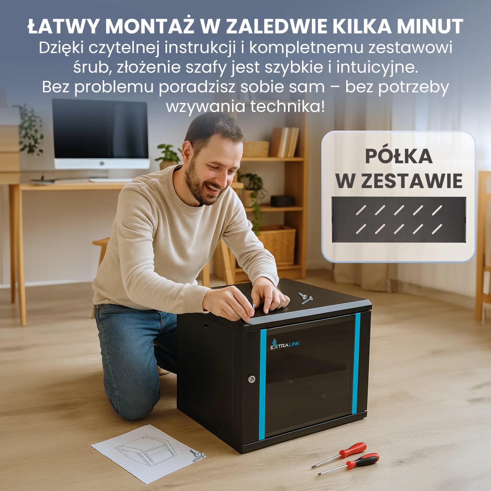 Extralink Lite 9U 530x400 Czarna | Szafa rack | montowana na ścianie, półka w zestawie