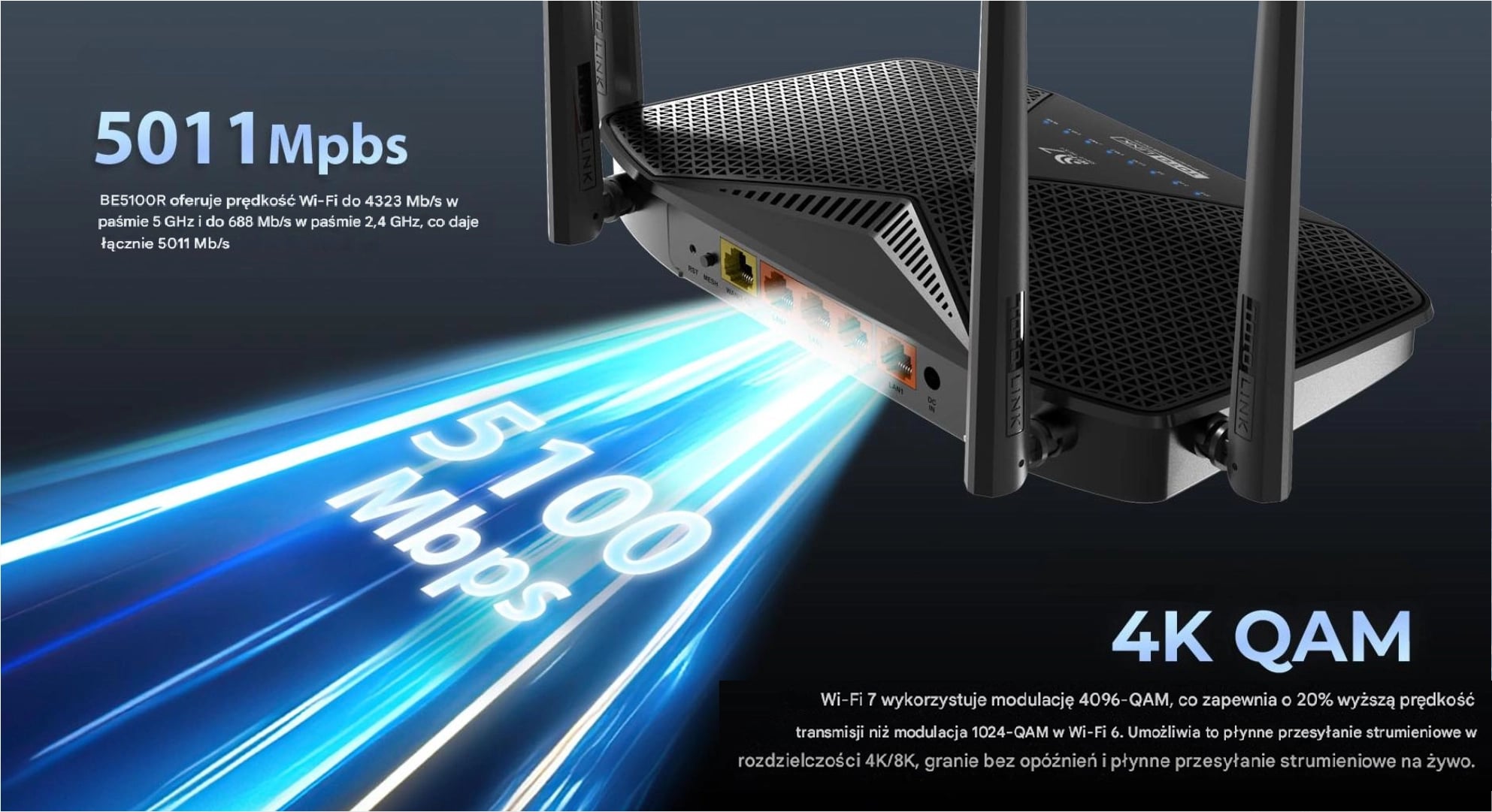 Totolink BE5100R | Router WiFi | WiFi7 Dual Band, 4x GbE RJ45, 1x 2.5GbE RJ45