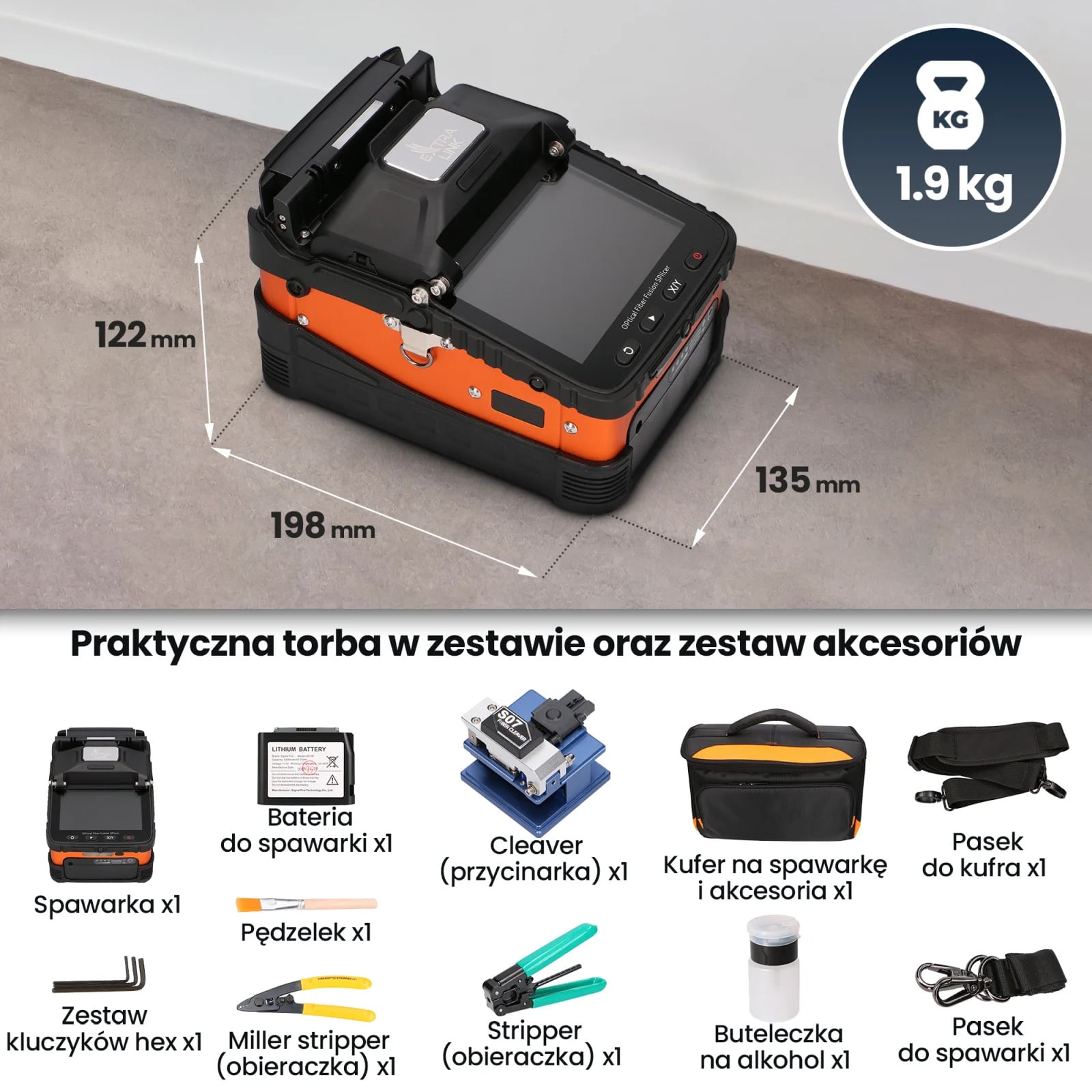 Extralink AI-5 Pro | Spawarka światłowodowa | przenośna, 5200 mAh