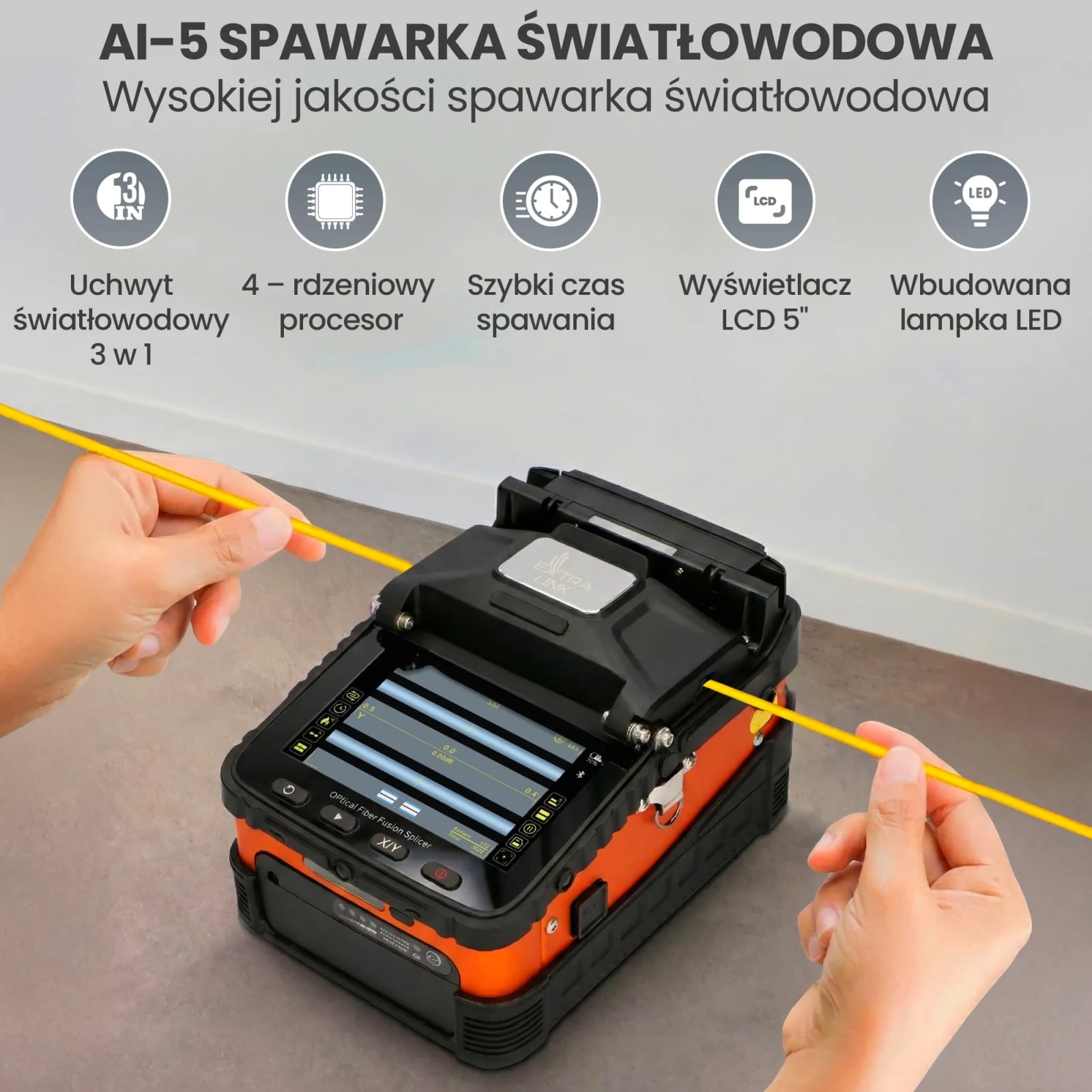 Extralink AI-5 Pro | Spawarka światłowodowa | przenośna, 5200 mAh