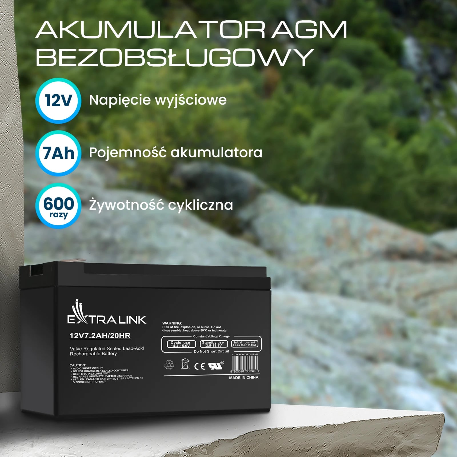 Extralink AGM 12V 7,2Ah 7Ah | Akumulator | bezobsługowy