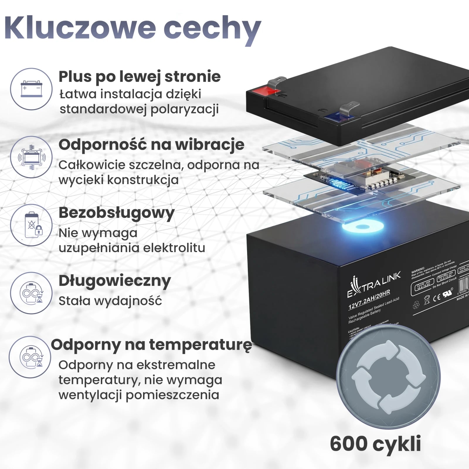 Extralink AGM 12V 7,2Ah 7Ah | Akumulator | bezobsługowy