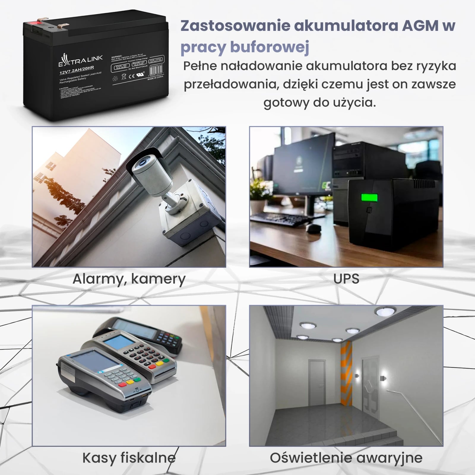 Extralink AGM 12V 7,2Ah 7Ah | Akumulator | bezobsługowy