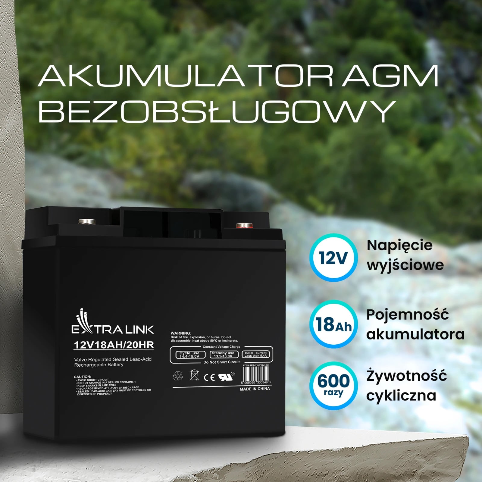 Extralink AGM 12V 18Ah | Akumulator | bezobsługowy