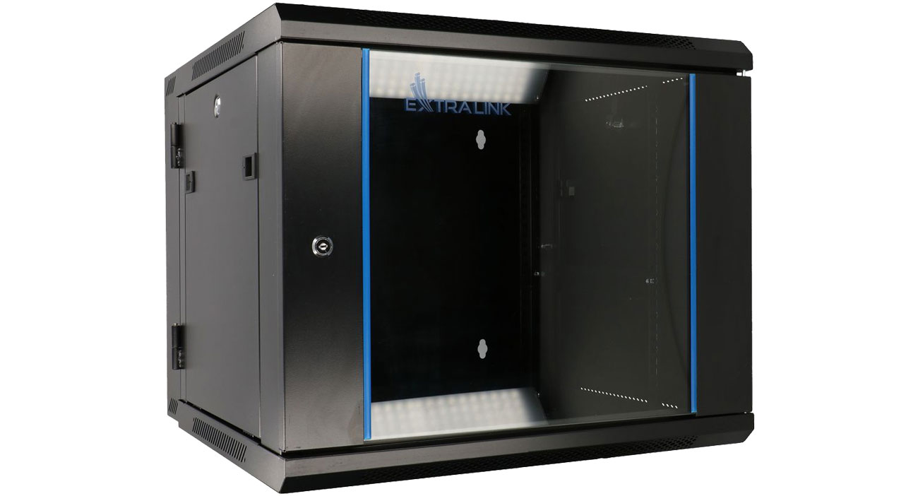 Rack Mural Extralink 12U 600x600 Mm - Armoire Réseau Pour Serveurs, équipement IT - Porte Vitrée, Aération, Noir