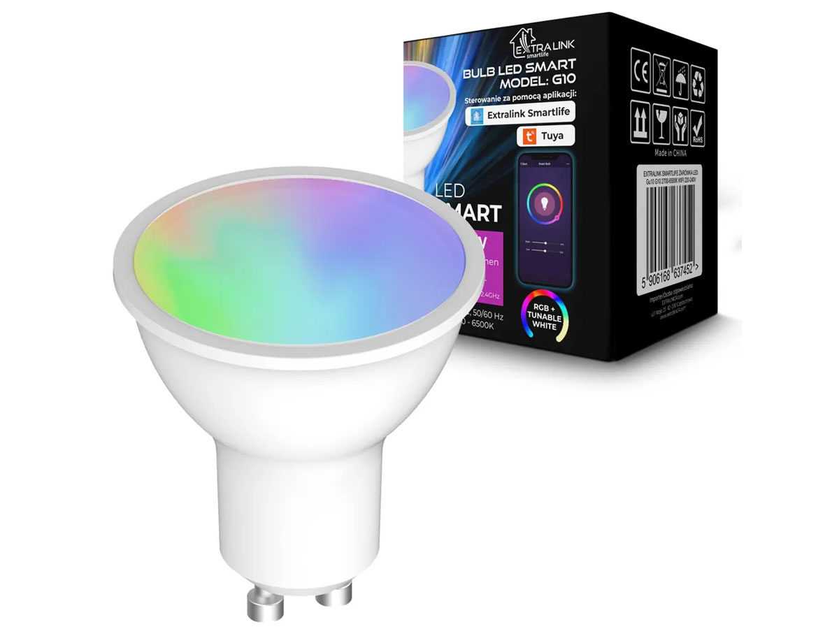 Inteligentna żarówka LED ExtraLink Smartlife G10 (GU10) - Widok ogólny wraz z opakowaniem