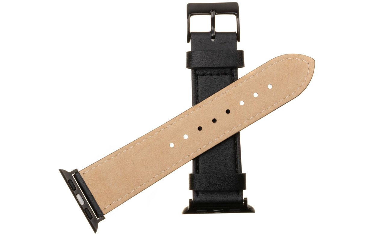 Lederarmband FIXED Leather Strap für Apple Watch Schwarz - Vorder- und Rückansicht