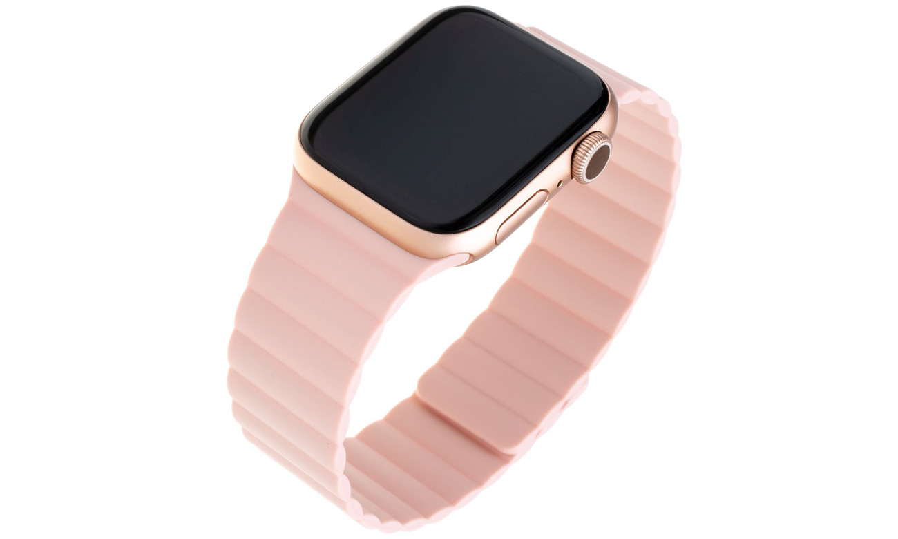 Silikonarmband FIXED Magnetic Strap für Apple Watch Pink in Gebrauch