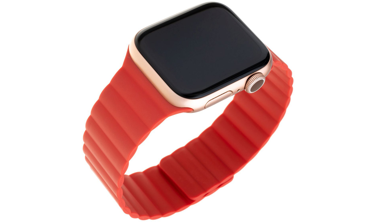 Silikonarmband FIXED Magnetic Strap für Apple Watch Rot im Einsatz