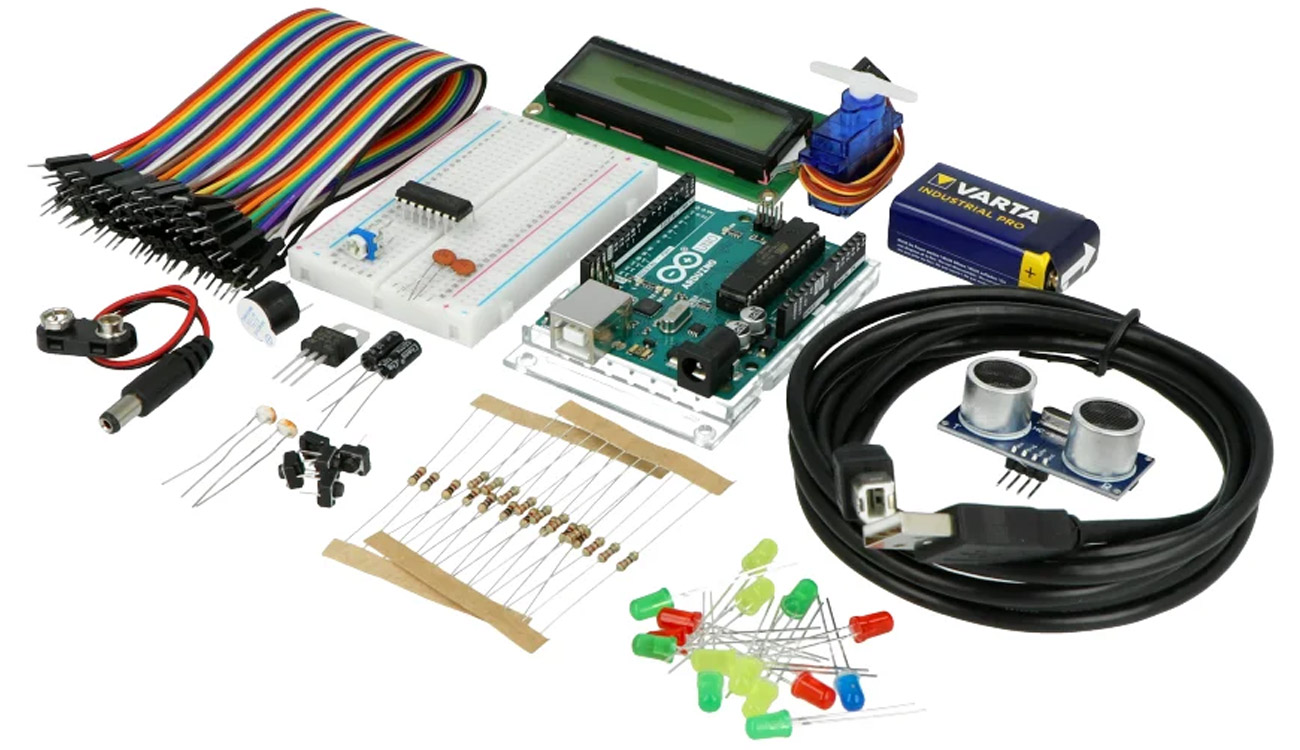Zawartość zestawu Forbot FOR-20809 do kursu Arduino + materiały edukacyjne