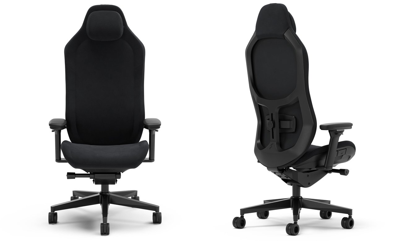 Fotel gamingowy Fractal Design Refine Alcantara Dark - Widok od przodu i od tyłu pod kątem