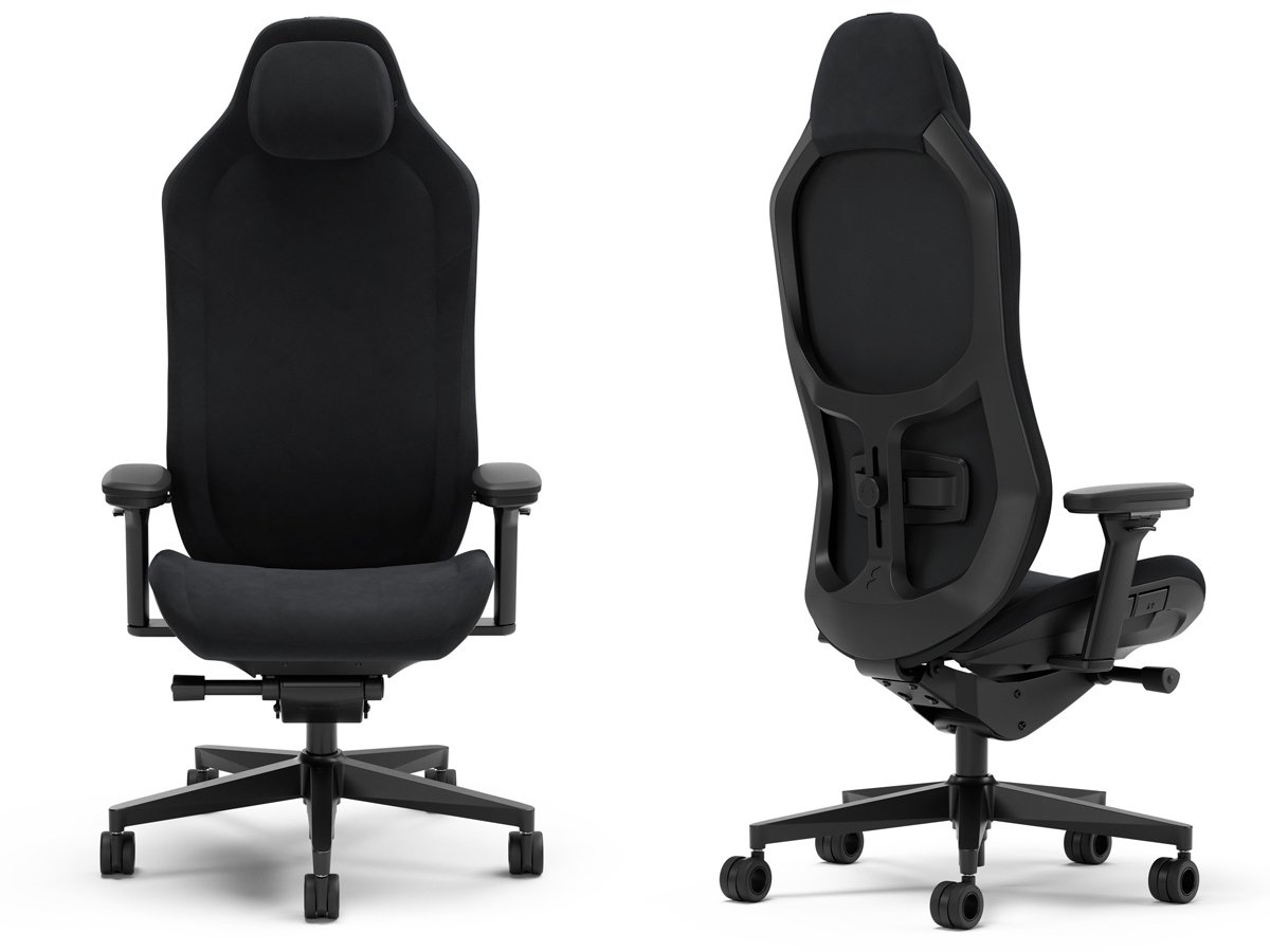 Fotel gamingowy Fractal Design Refine Alcantara Dark - Widok od przodu i od tyłu pod kątem