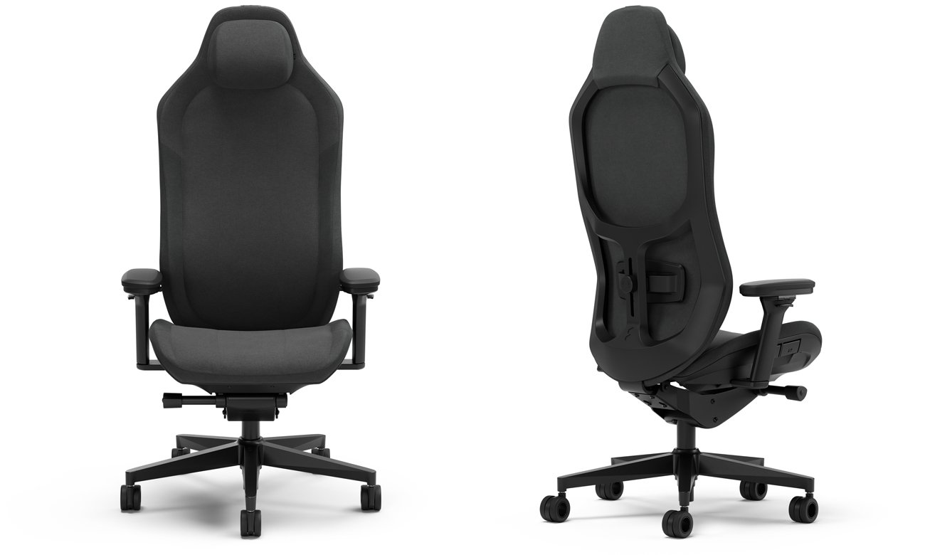 Fotel gamingowy Fractal Design Refine Fabric Dark - Widok od przodu i od tyłu pod kątem