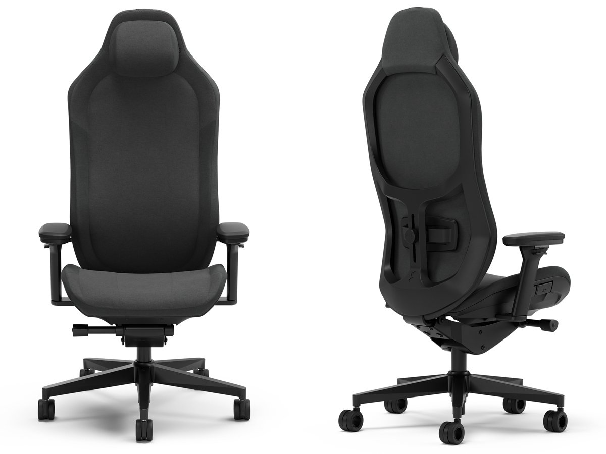 Fotel gamingowy Fractal Design Refine Fabric Dark - Widok od przodu i od tyłu pod kątem