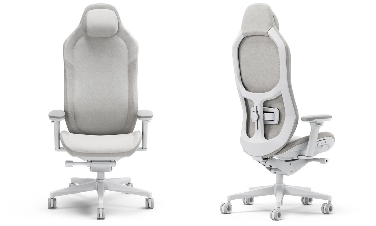 Fotel gamingowy Fractal Design Refine Fabric Light - Widok od przodu i od tyłu pod kątem