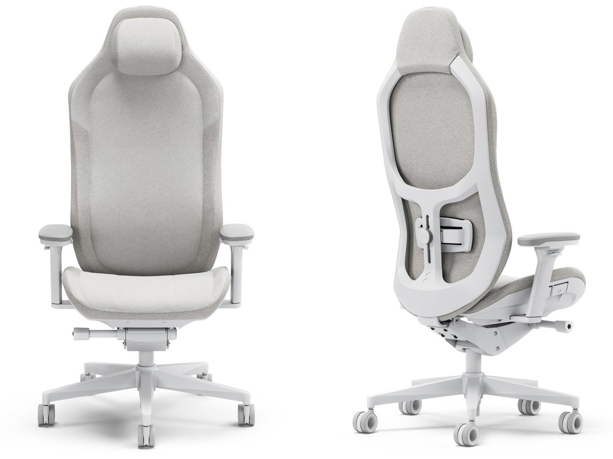 Fotel gamingowy Fractal Design Refine Fabric Light - Widok od przodu i od tyłu pod kątem
