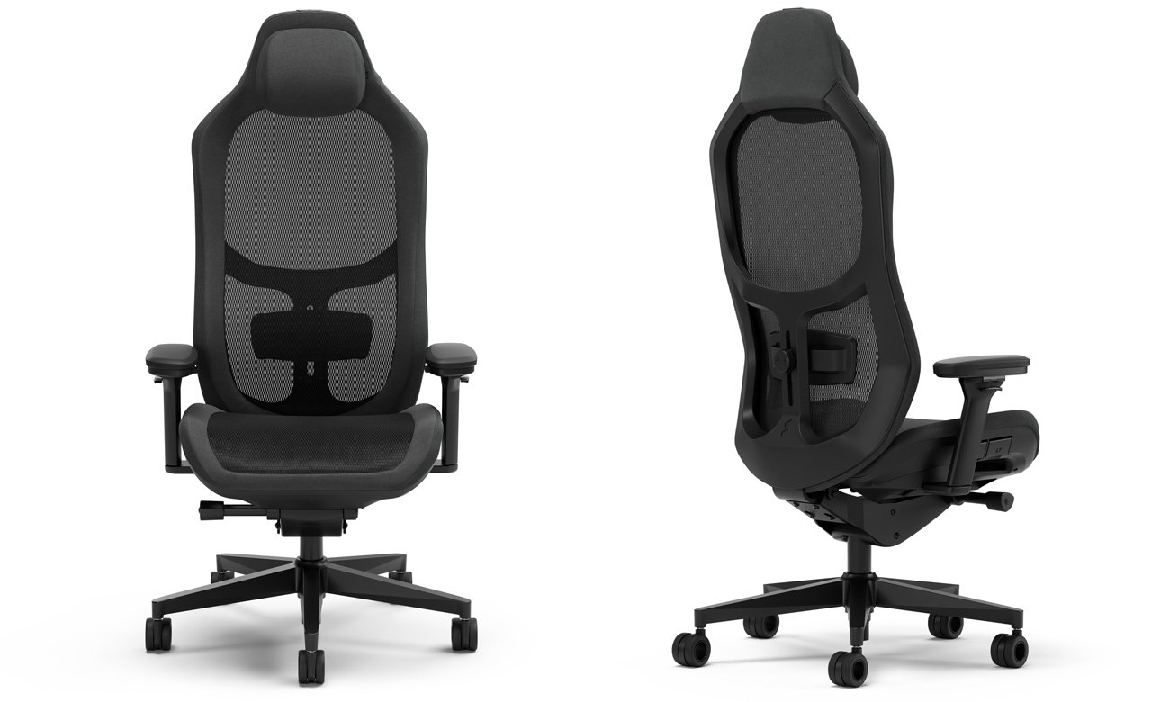 Fotel gamingowy Fractal Design Refine Mesh Dark - Widok od przodu i od tyłu pod kątem