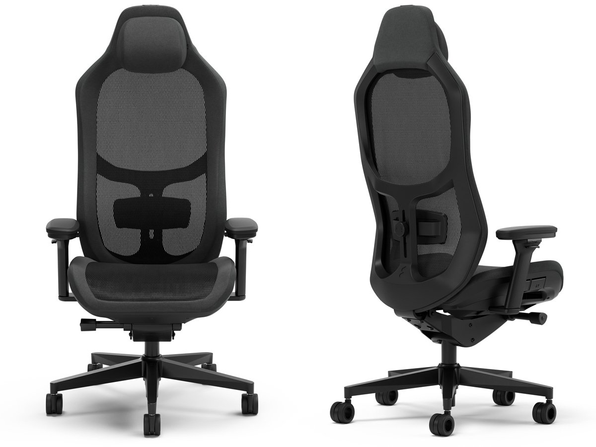 Fotel gamingowy Fractal Design Refine Mesh Dark - Widok od przodu i od tyłu pod kątem