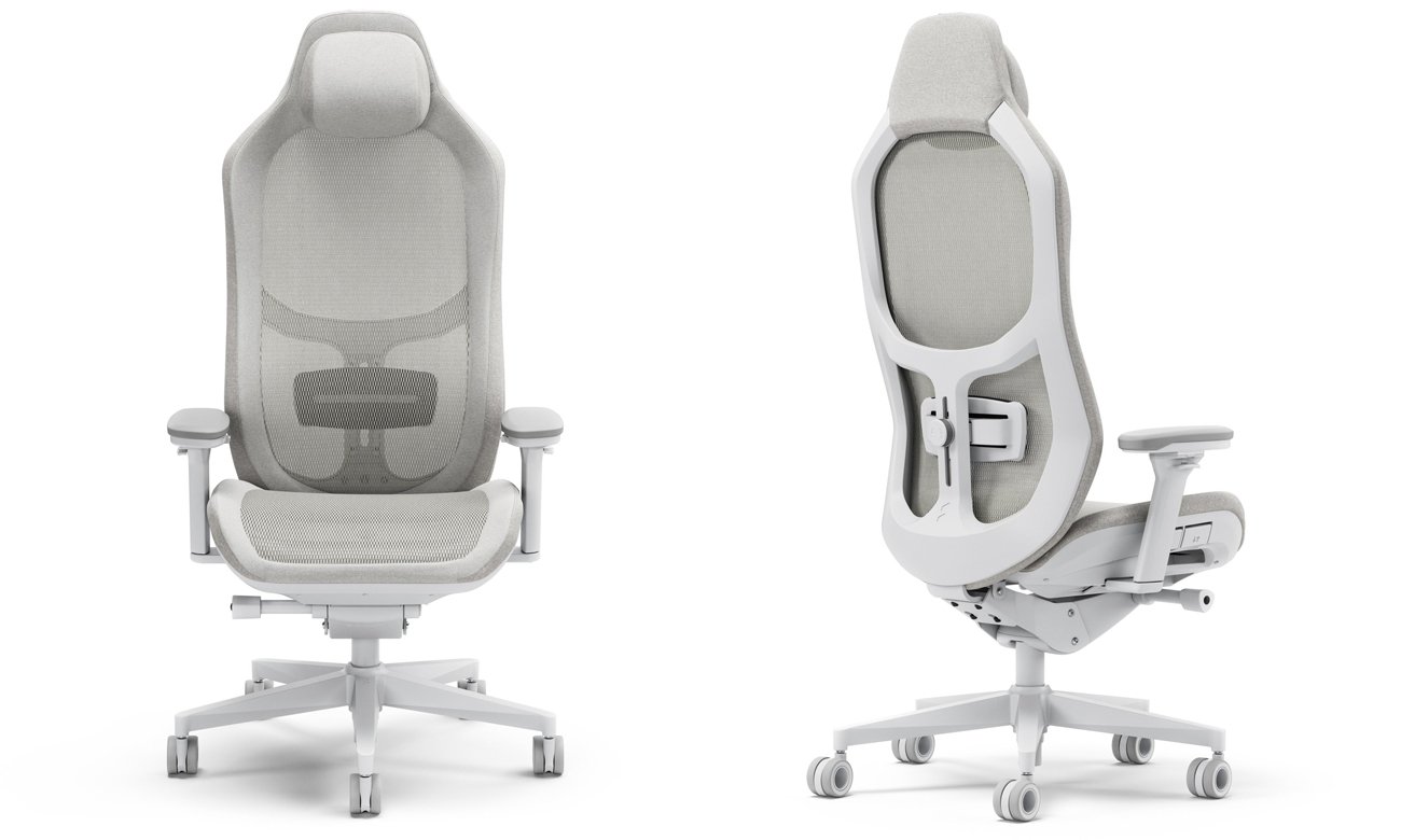 Fotel gamingowy Fractal Design Refine Mesh Light - Widok od przodu i od tyłu pod kątem