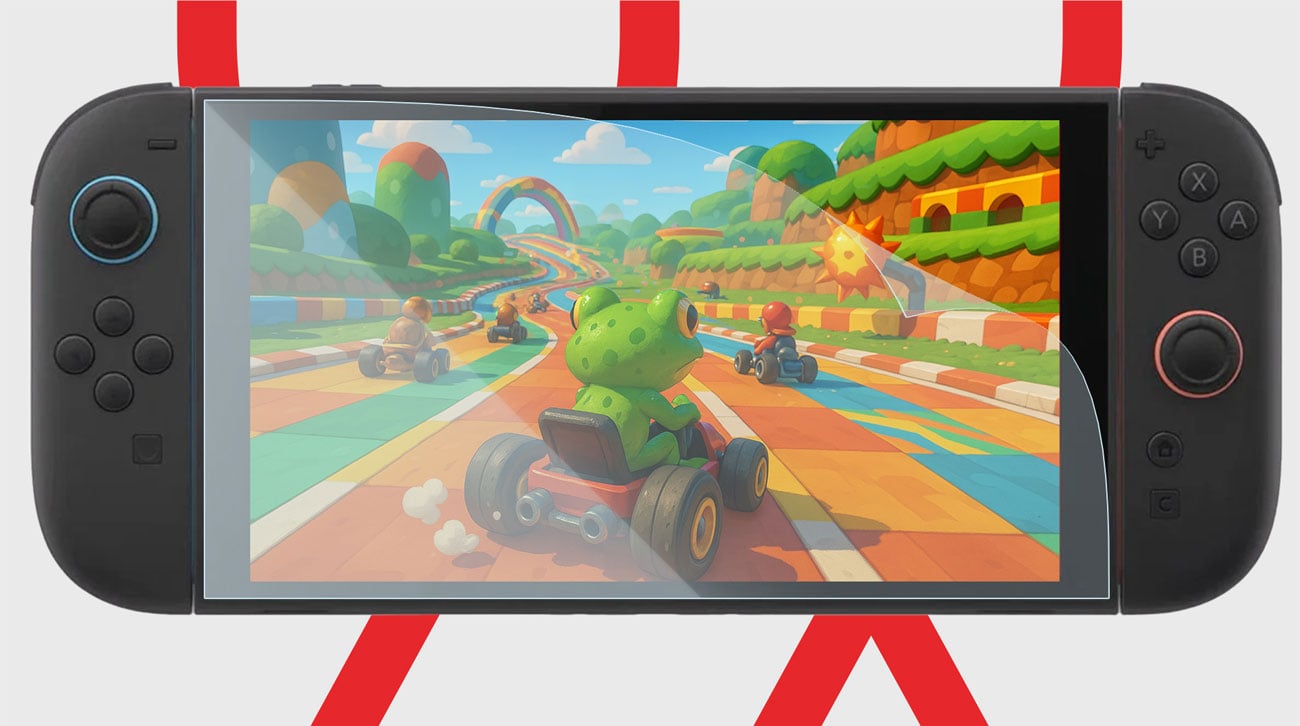 Szkło hartowane 9H FroggieX FX-NS2-TG-9H do Nintendo Switch 2 - Widok ogólny, grafika z tłem
