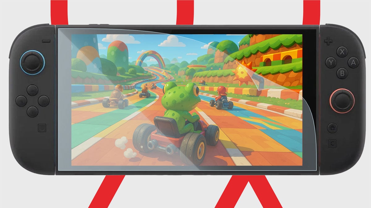 Szkło hartowane 9H FroggieX FX-NS2-TG-9H do Nintendo Switch 2 - Widok ogólny, grafika z tłem