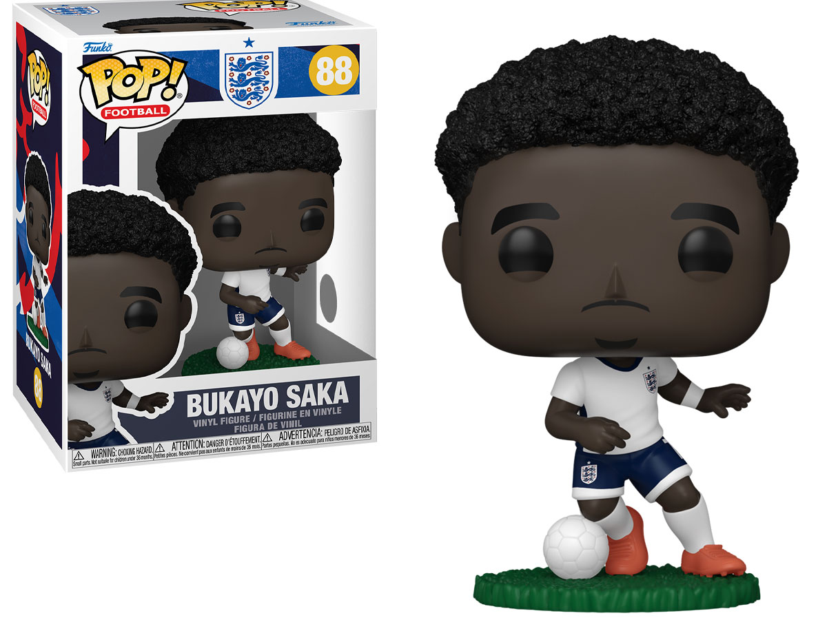Figurka Funko POP Football: England – Bukayo Saka - Widok od przodu wraz z opakowaniem