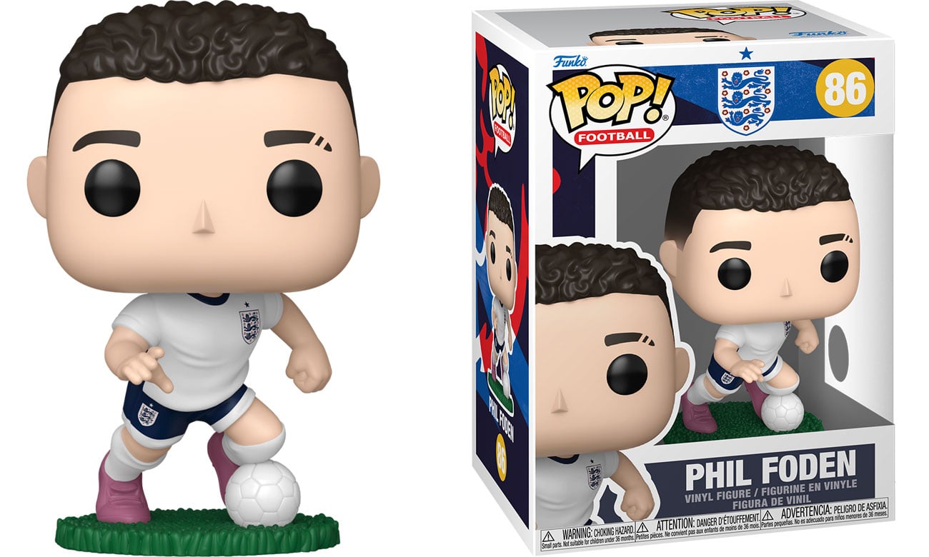 Figurka Funko POP Football: England – Phil Foden - Widok od przodu wraz z opakowaniem