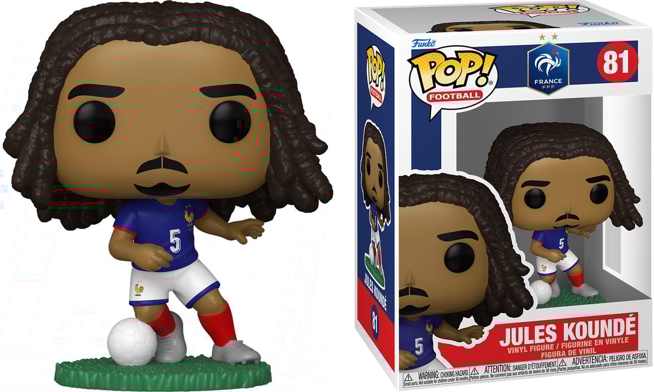 Figurka Funko POP Football: France – Jules Kounde - Widok od przodu wraz z opakowaniem