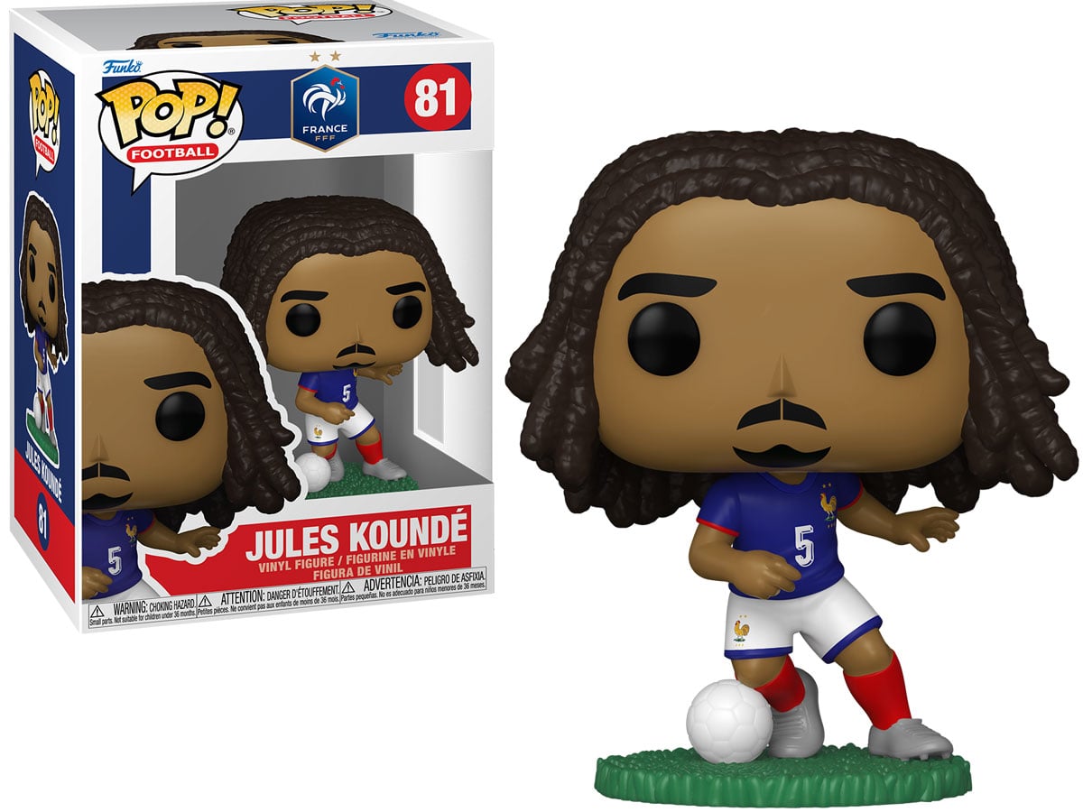 Figurka Funko POP Football: France – Jules Kounde - Widok od przodu wraz z opakowaniem