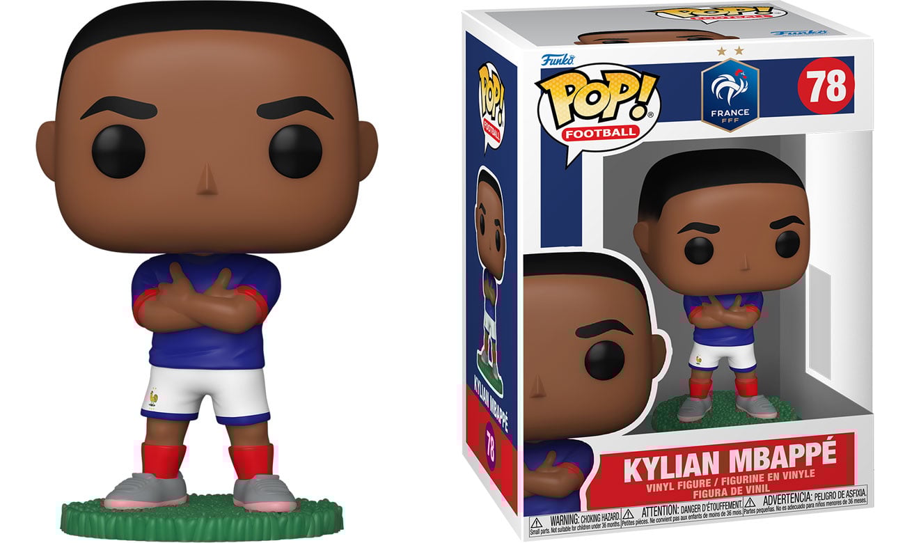 Figurka Funko POP Football: France – Kylian Mbappé - Widok od przodu wraz z opakowaniem