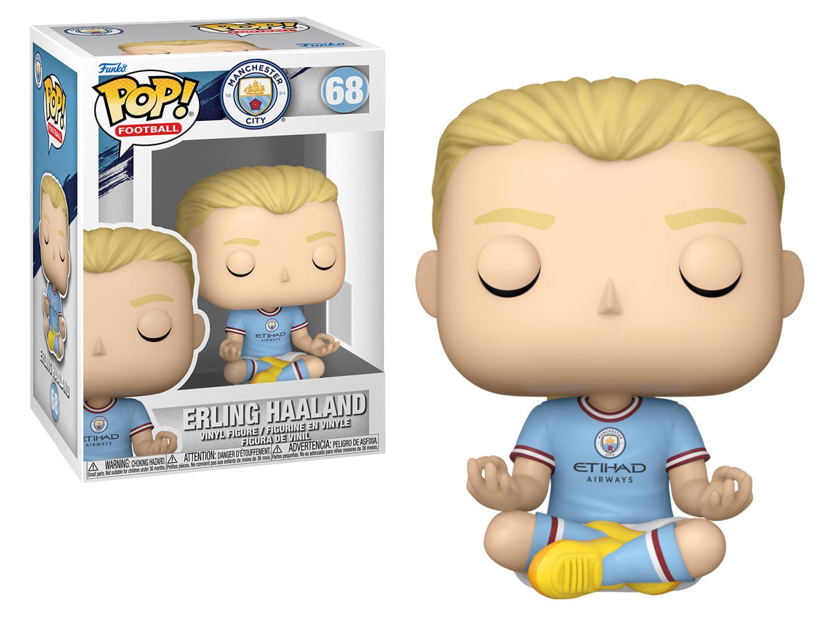 Figurka Funko POP Football: Manchester City – Erling Haaland - Widok od przodu wraz z opakowaniem