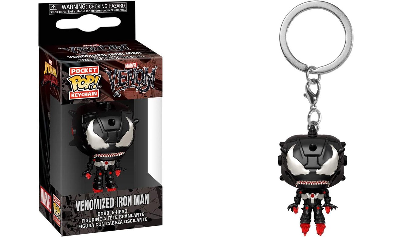 Breloczek Funko POP Keychain: Marvel Venom – Venomized Iron Man - Widok od przodu wraz z opakowaniem