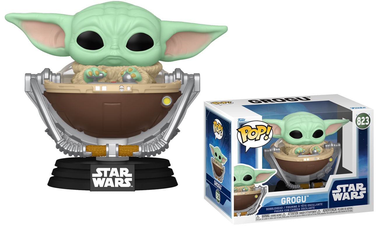 Funko POP Star Wars: The Mandalorian & Grogu – Grogu in Pram - Widok od przodu wraz z opakowaniem