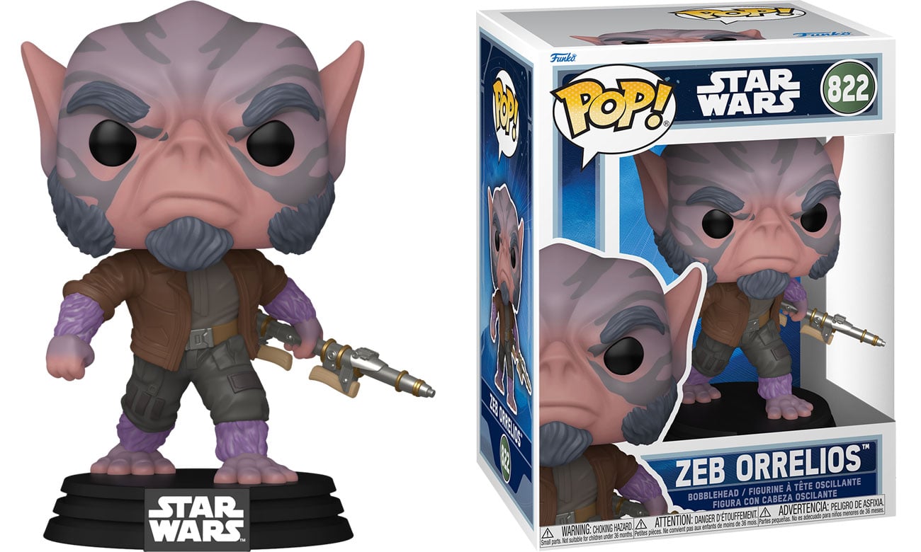 Funko POP Star Wars: The Mandalorian & Grogu – Zeb Orrelios - Widok od przodu wraz z opakowaniem