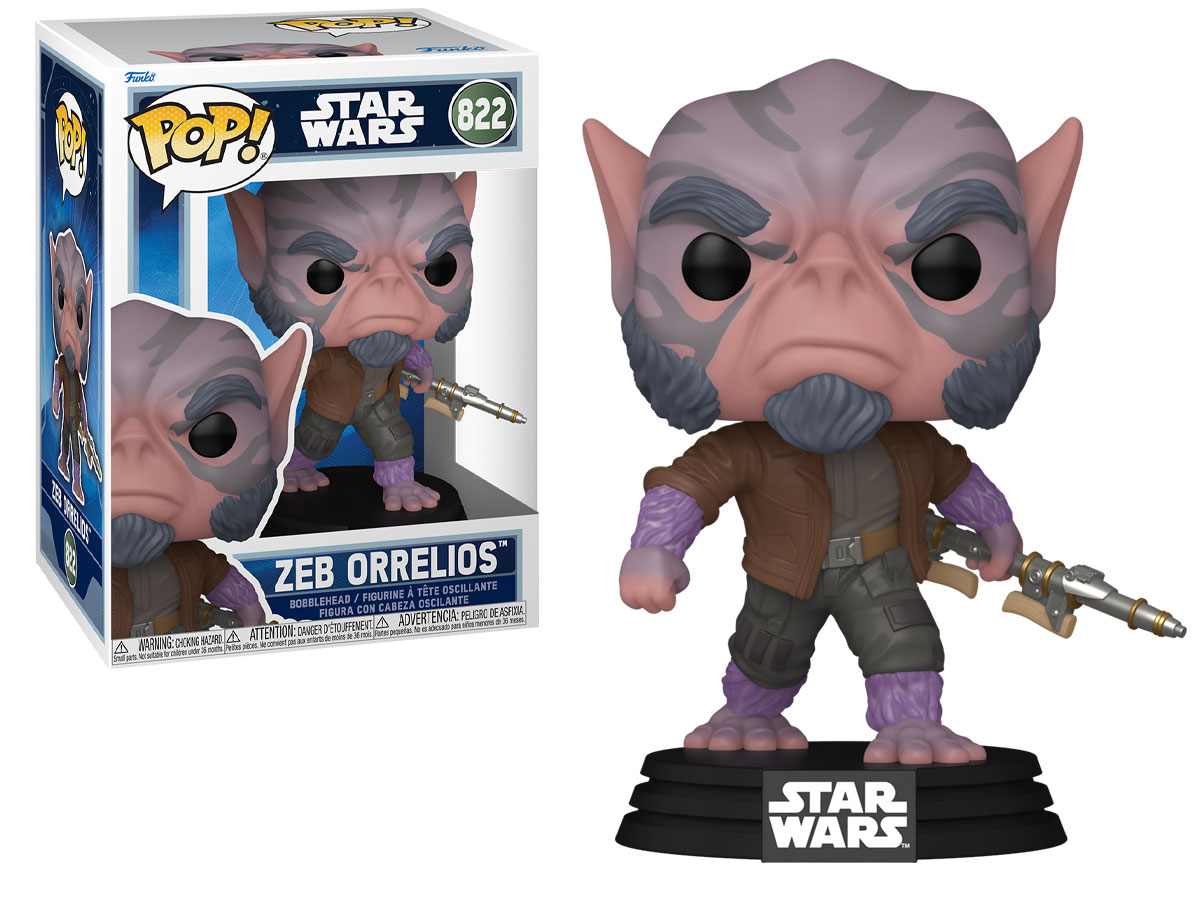 Funko POP Star Wars: The Mandalorian & Grogu – Zeb Orrelios - Widok od przodu wraz z opakowaniem