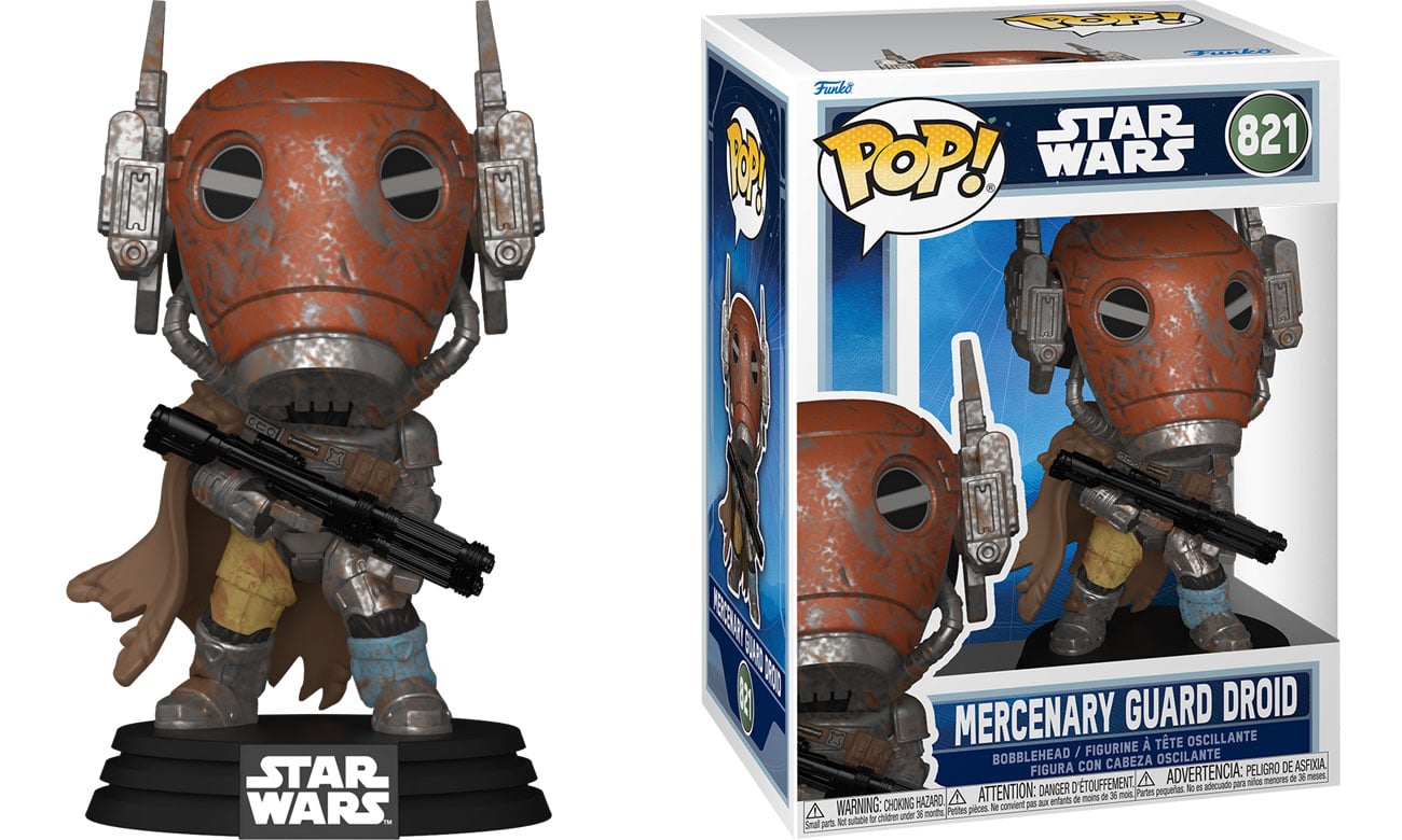 Funko POP Star Wars: The Mandalorian & Grogu – Mercenary Guard Droid - Widok od przodu wraz z opakowaniem