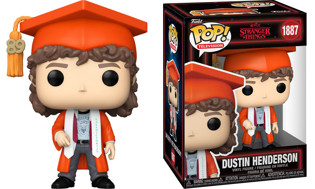 Figurka Funko POP TV: Stranger Things S5 – Dustin Henderson (Graduation) - Widok od przodu wraz z opakowaniem