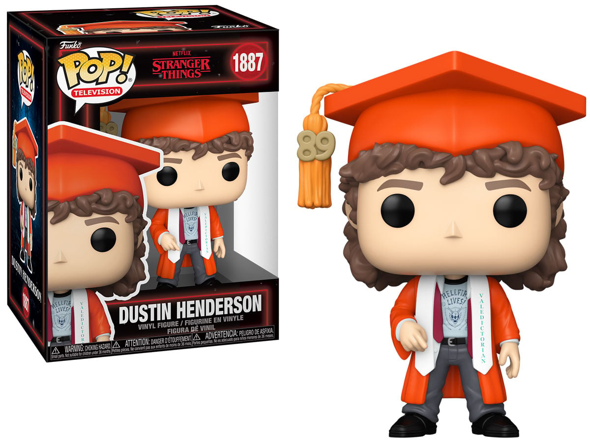 Figurka Funko POP TV: Stranger Things S5 – Dustin Henderson (Graduation) - Widok od przodu wraz z opakowaniem