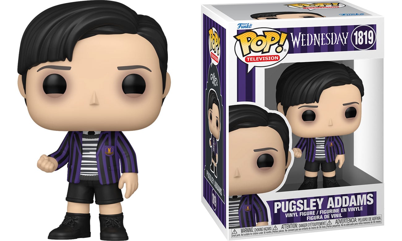 Figurka Funko POP TV: Wednesday S2 – Pugsley Addams - Widok od przodu wraz z opakowaniem