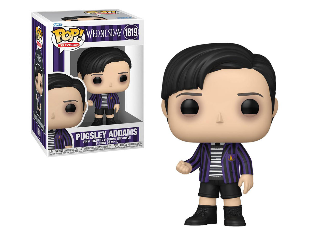 Figurka Funko POP TV: Wednesday S2 – Pugsley Addams - Widok od przodu wraz z opakowaniem